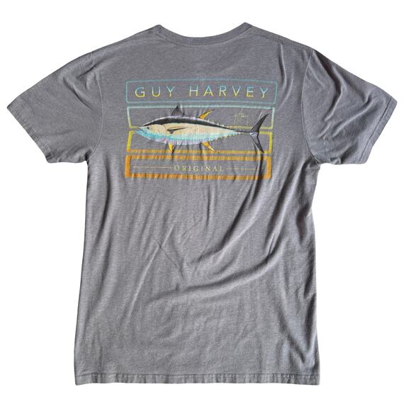 Guy Harvey Tuna Graphic Tee Medium UVX Cotton Gray Sport Fishing Shirt - Picture 4 of 6